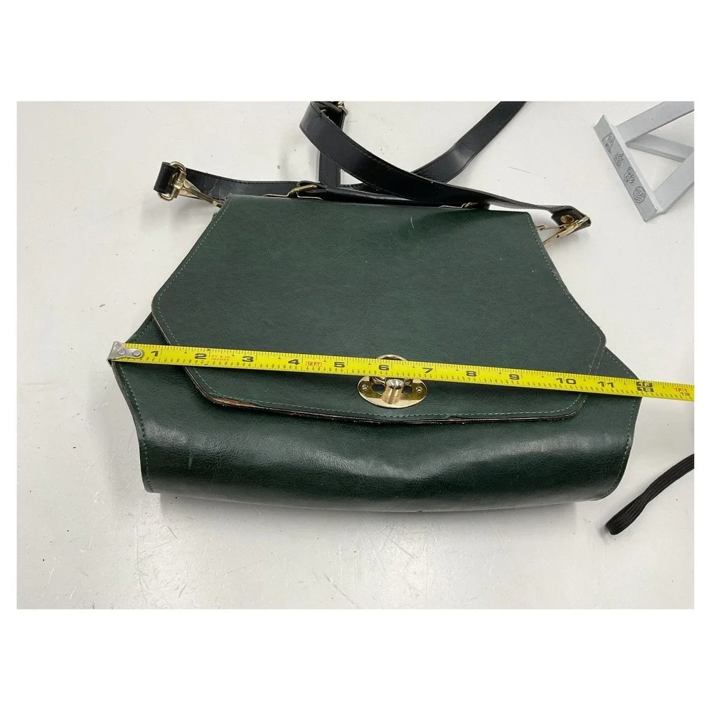Vintage Gold Dragon Forest Green Leather‎ Satchel Crossbody Bag Retro 1980s